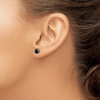 Sterling Silver Rhodium-plated 6mm Black Sapphire Post Earrings view 3