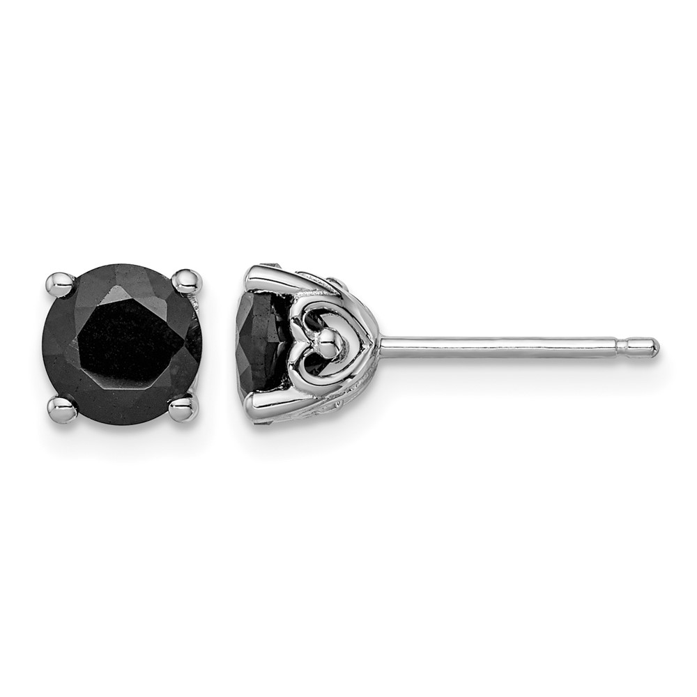 Sterling Silver Rhodium-plated 6mm Black Sapphire Post Earrings