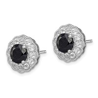 Sterling Silver Rhodium-plated Black Sapphire & White Topaz Post Earrings view 2