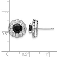 Sterling Silver Rhodium-plated Black Sapphire & White Topaz Post Earrings view 4