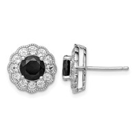 Sterling Silver Rhodium-plated Black Sapphire & White Topaz Post Earrings view 1