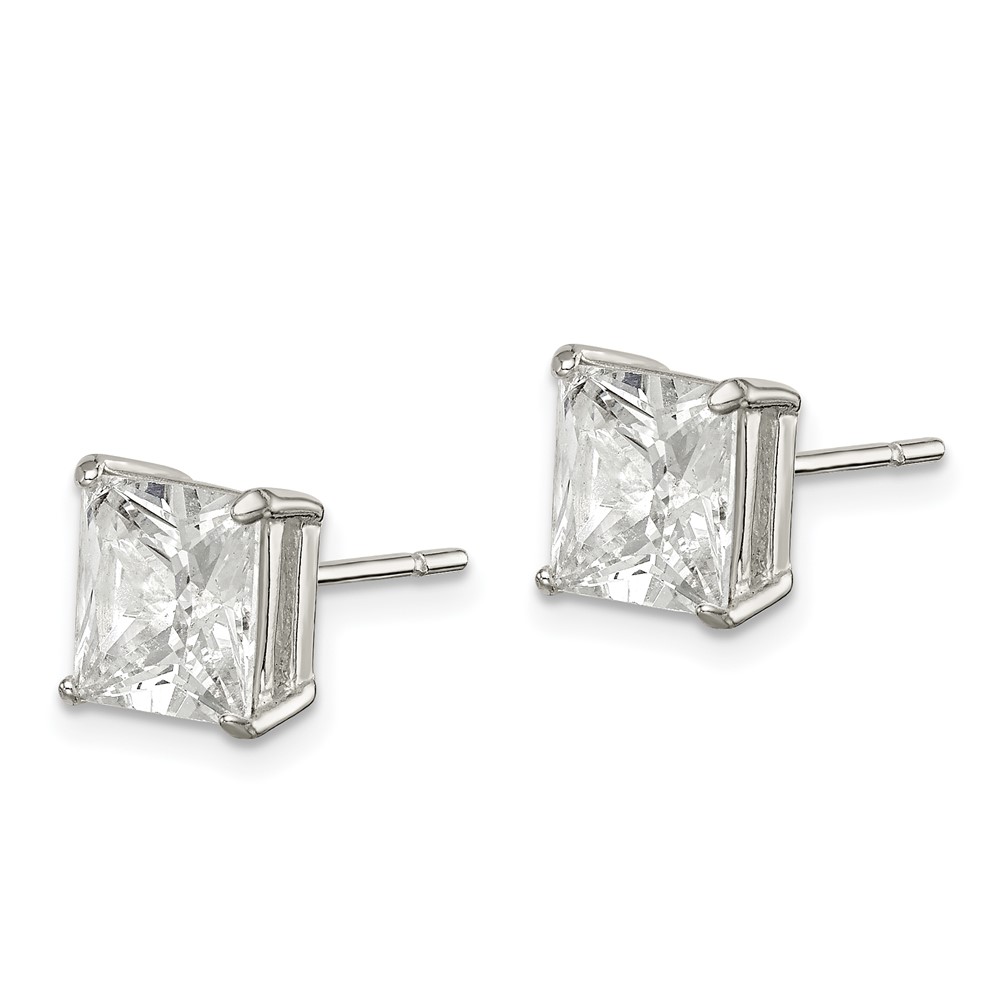 Sterling Silver Polished 7mm Princess CZ Stud Earrings (QE12175)