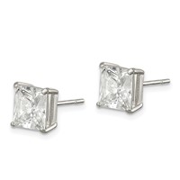 Sterling Silver Polished 7mm Princess CZ Stud Earrings view 2