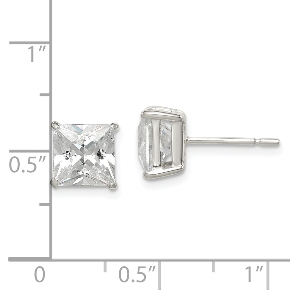 Sterling Silver Polished 7mm Princess CZ Stud Earrings (QE12175)
