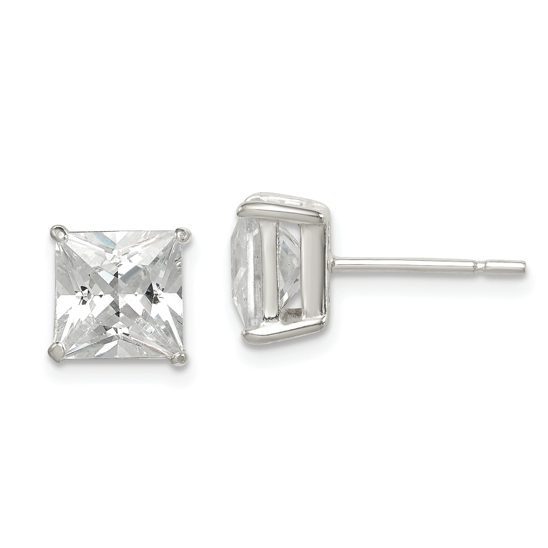 Sterling Silver Polished 7mm Princess CZ Stud Earrings (QE12175)