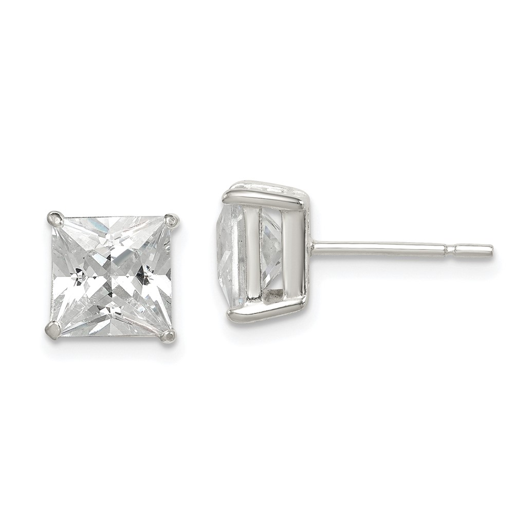 Sterling Silver Polished 7mm Princess CZ Stud Earrings (QE12175)