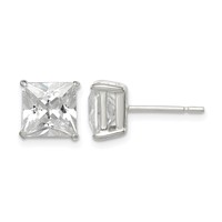 Sterling Silver Polished 7mm Princess CZ Stud Earrings view 1