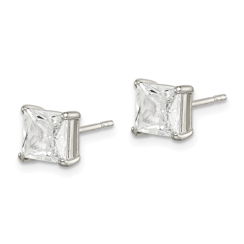 Sterling Silver Polished 6mm Princess CZ Stud Earrings (QE12176)