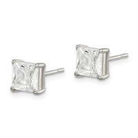 Sterling Silver Polished 6mm Princess CZ Stud Earrings view 2