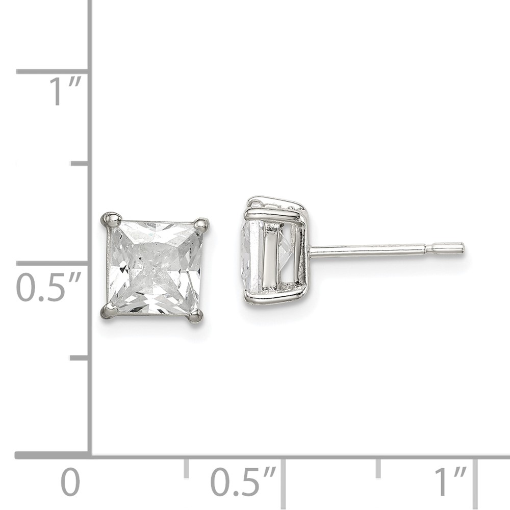 Sterling Silver Polished 6mm Princess CZ Stud Earrings (QE12176)