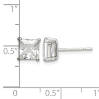 Sterling Silver Polished 6mm Princess CZ Stud Earrings view 4
