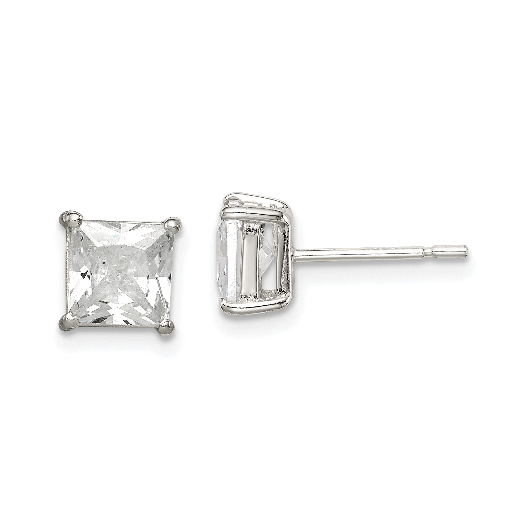 Sterling Silver Polished 6mm Princess CZ Stud Earrings (QE12176)