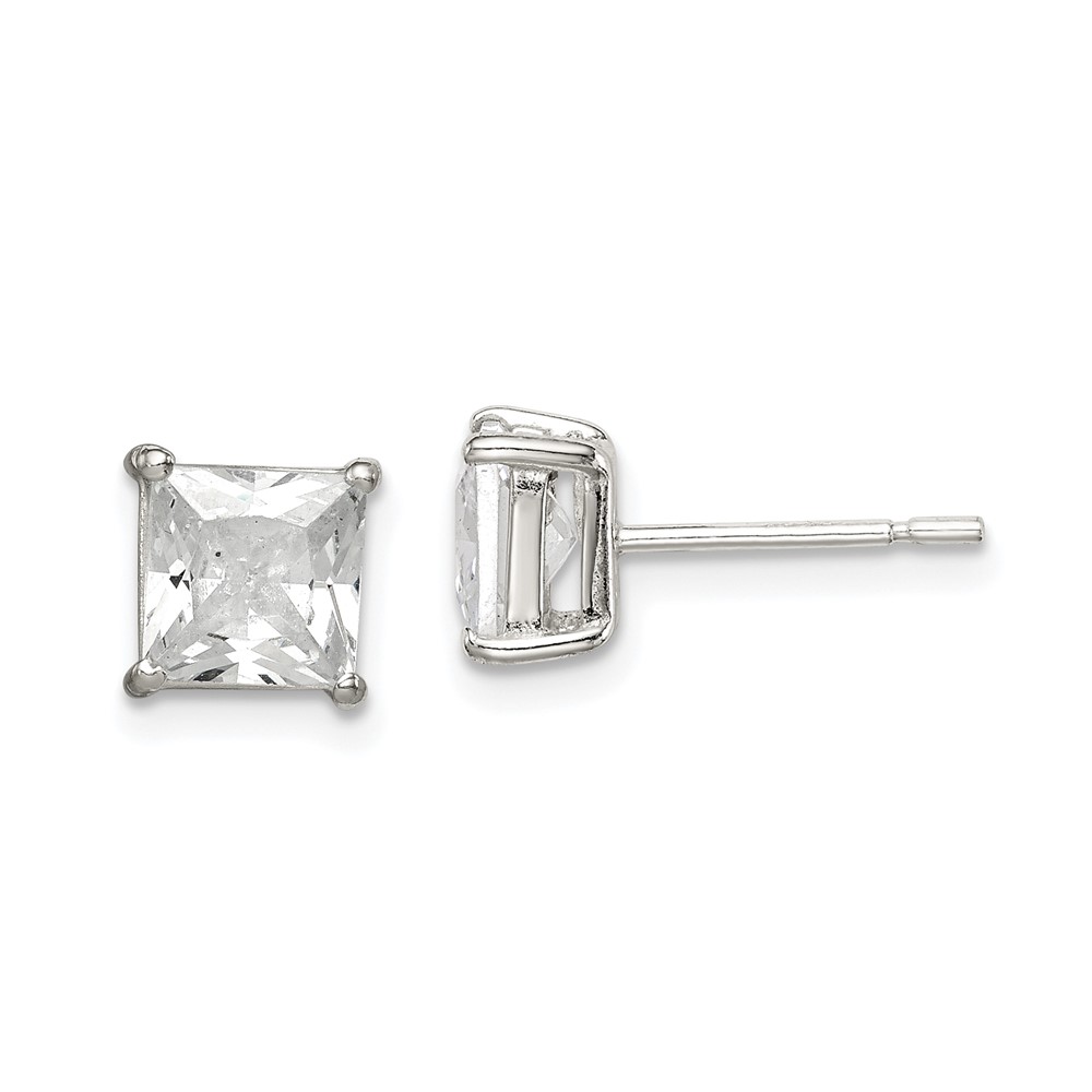 Sterling Silver Polished 6mm Princess CZ Stud Earrings (QE12176)
