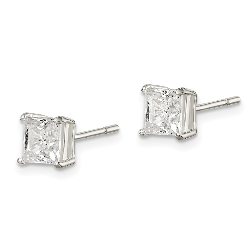 Sterling Silver Polished 5mm Princess CZ Stud Earrings (QE12177)