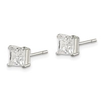 Sterling Silver Polished 5mm Princess CZ Stud Earrings view 2