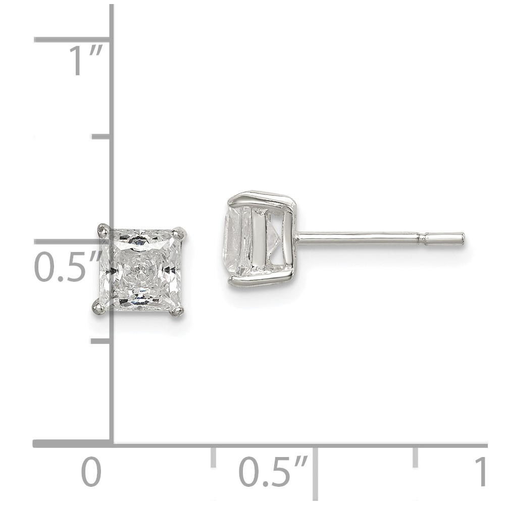 Sterling Silver Polished 5mm Princess CZ Stud Earrings (QE12177)