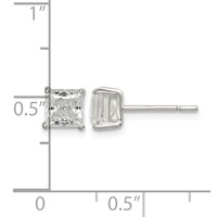Sterling Silver Polished 5mm Princess CZ Stud Earrings view 4