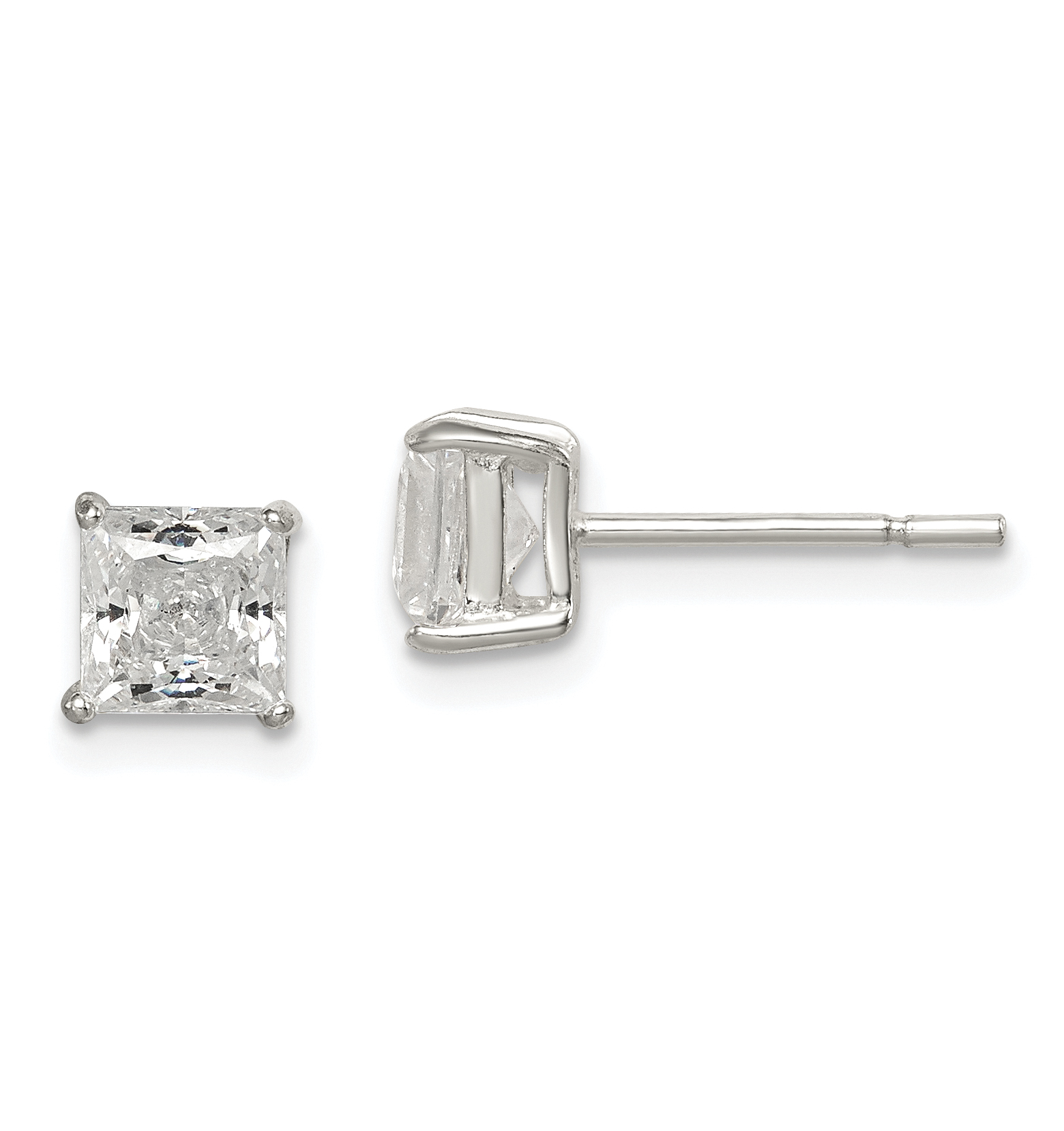 Sterling Silver Polished 5mm Princess CZ Stud Earrings (QE12177)
