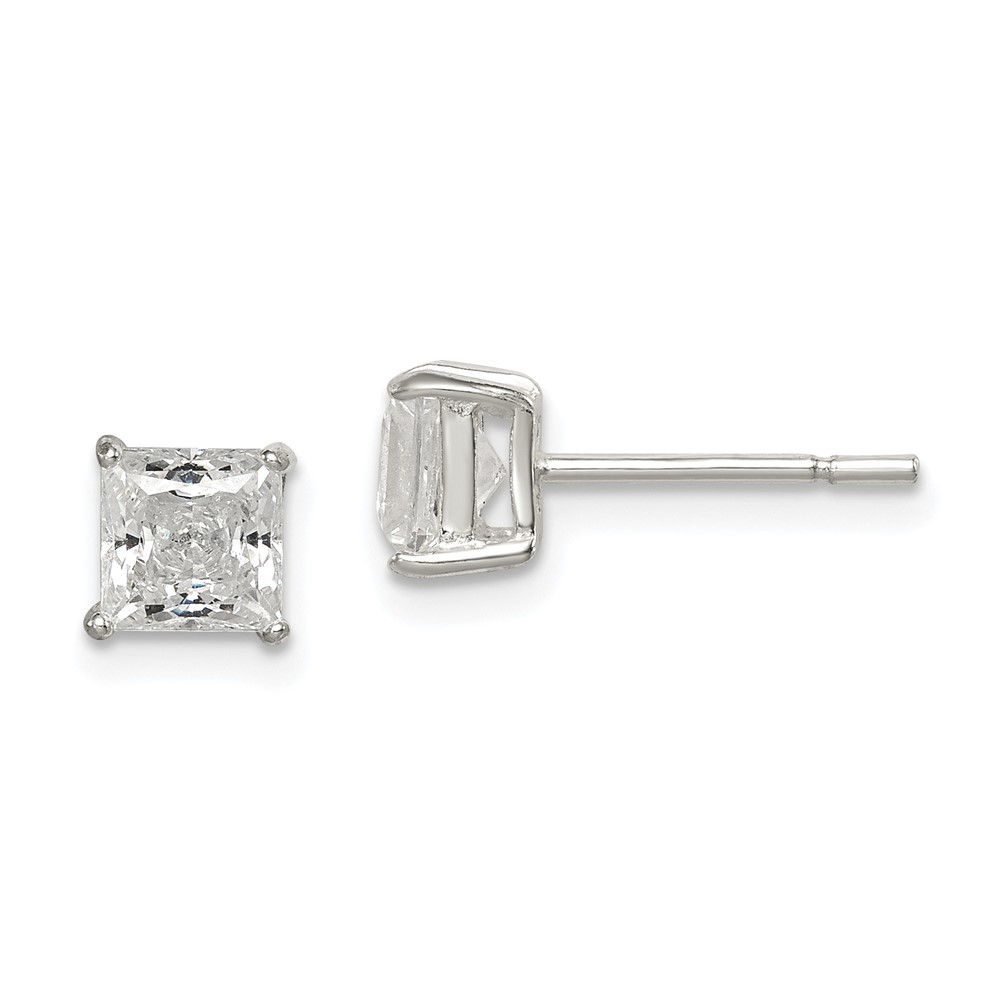 Sterling Silver Polished 5mm Princess CZ Stud Earrings (QE12177)