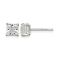 Sterling Silver Polished 5mm Princess CZ Stud Earrings view 1