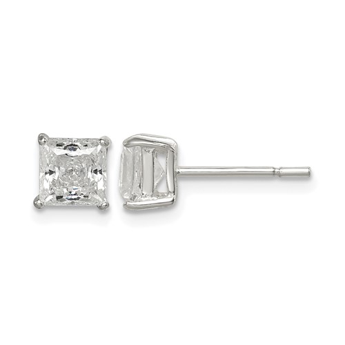 Sterling Silver Polished 5mm Princess CZ Stud Earrings