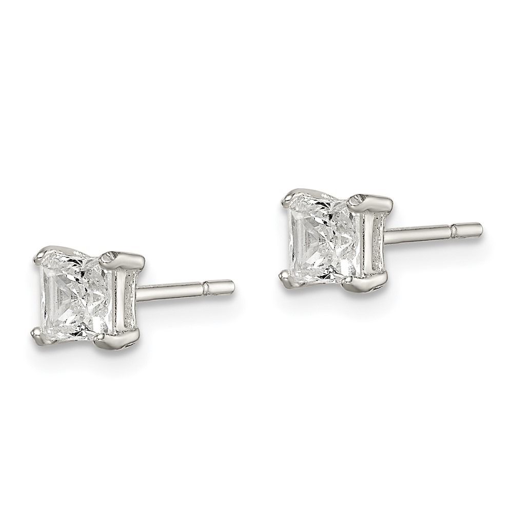 Sterling Silver Polished 4mm Princess CZ Stud Earrings (QE12178)