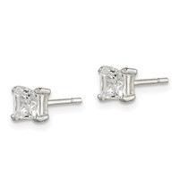 Sterling Silver Polished 4mm Princess CZ Stud Earrings view 2