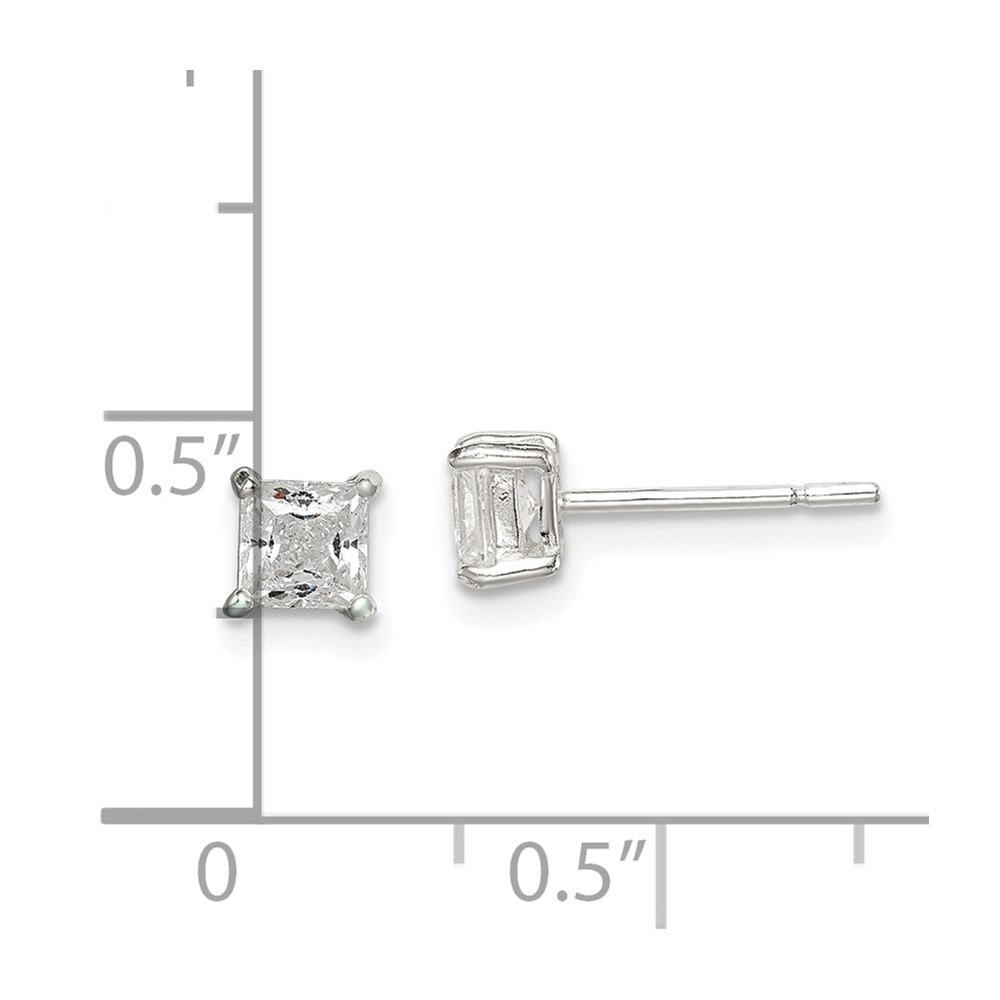 Sterling Silver Polished 4mm Princess CZ Stud Earrings (QE12178)