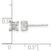 Sterling Silver Polished 4mm Princess CZ Stud Earrings view 4