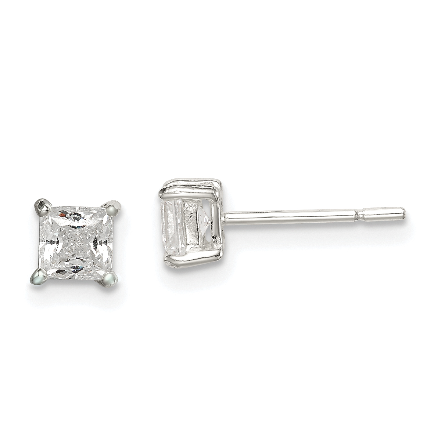Sterling Silver Polished 4mm Princess CZ Stud Earrings (QE12178)