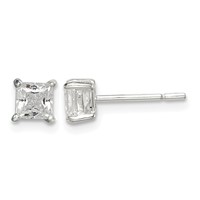Sterling Silver Polished 4mm Princess CZ Stud Earrings view 1