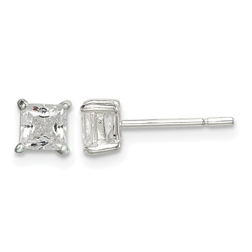 Sterling Silver Polished 4mm Princess CZ Stud Earrings