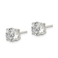 Sterling Silver Polished 7mm Round CZ Stud Earrings view 2