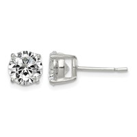 Sterling Silver Polished 7mm Round CZ Stud Earrings view 1