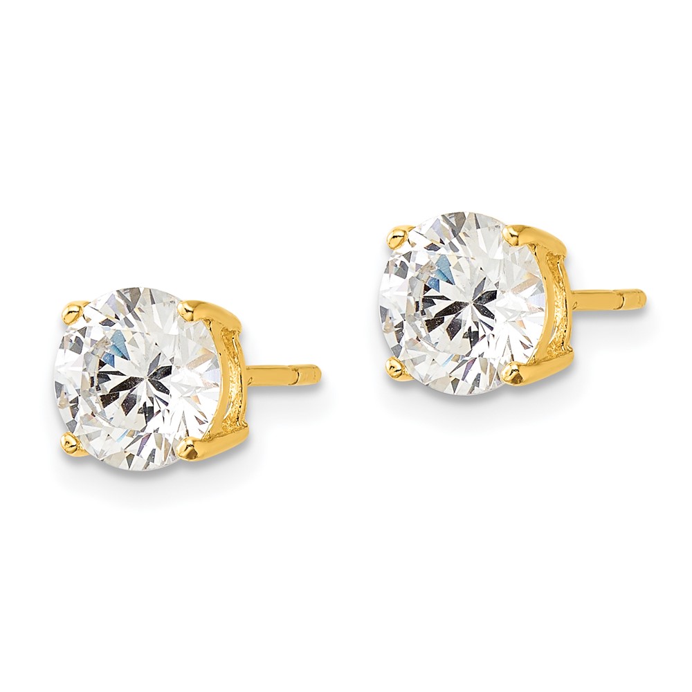 Sterling Silver Gold-tone Polished 7mm CZ Post Earrings (QE12179GP)