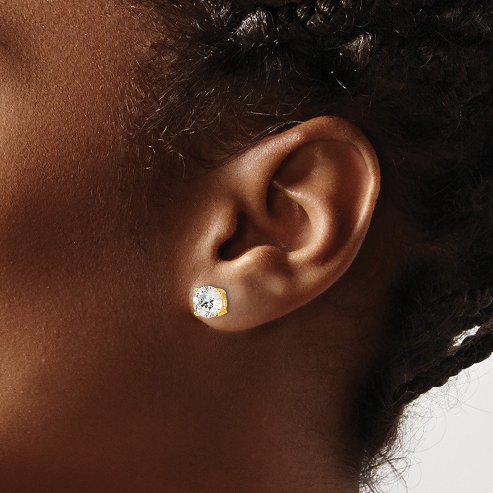 Sterling Silver Gold-tone Polished 7mm CZ Post Earrings (QE12179GP)
