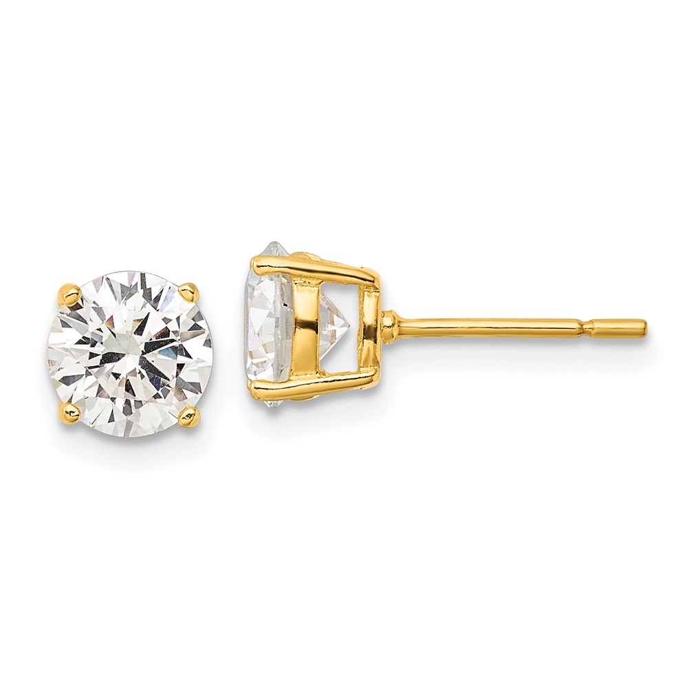 Sterling Silver Gold-tone Polished 7mm CZ Post Earrings (QE12179GP)