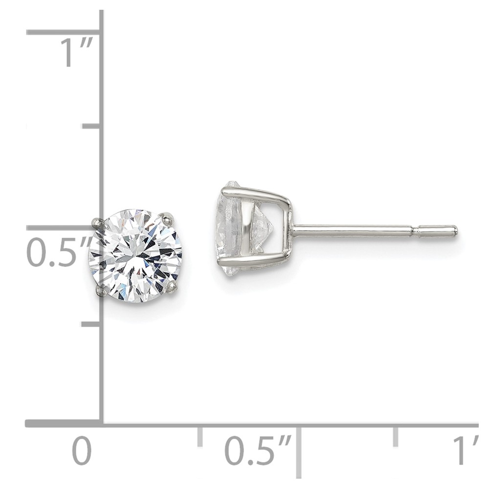Sterling Silver Polished 6mm Round CZ Stud Earrings (QE12180)
