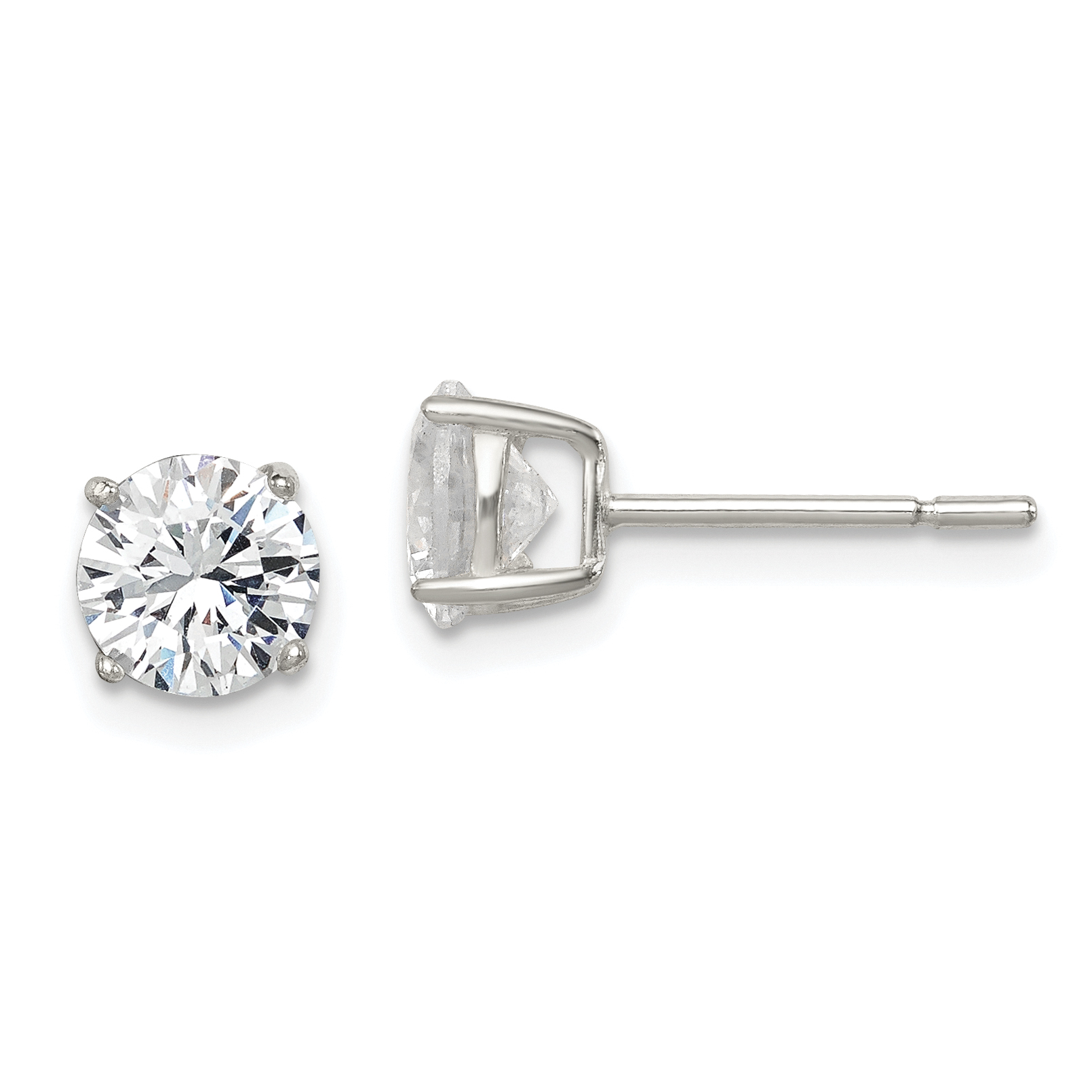 Sterling Silver Polished 6mm Round CZ Stud Earrings (QE12180)