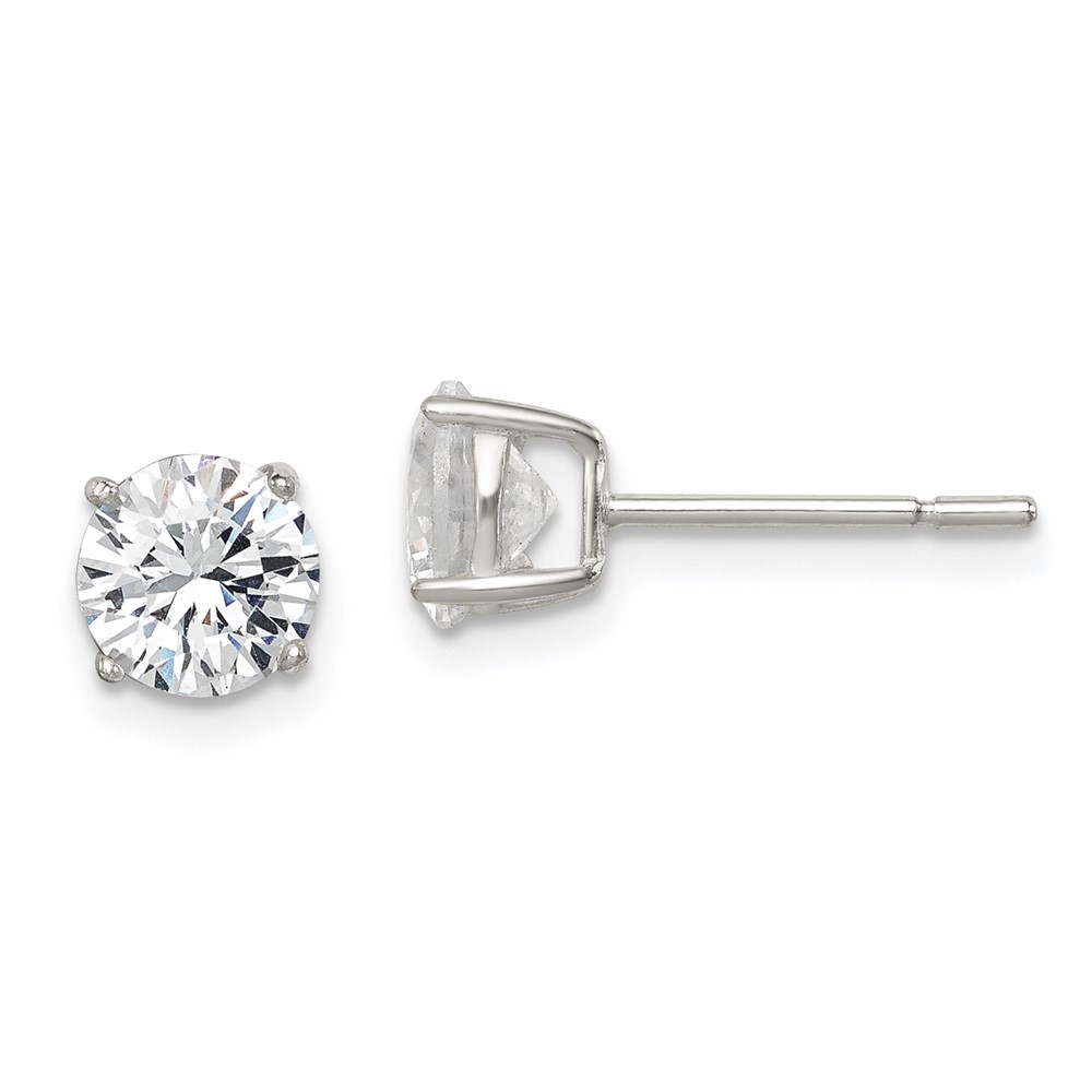 Sterling Silver Polished 6mm Round CZ Stud Earrings (QE12180)