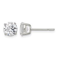 Sterling Silver Polished 6mm Round CZ Stud Earrings view 1