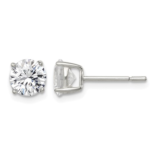 Sterling Silver Polished 6mm Round CZ Stud Earrings