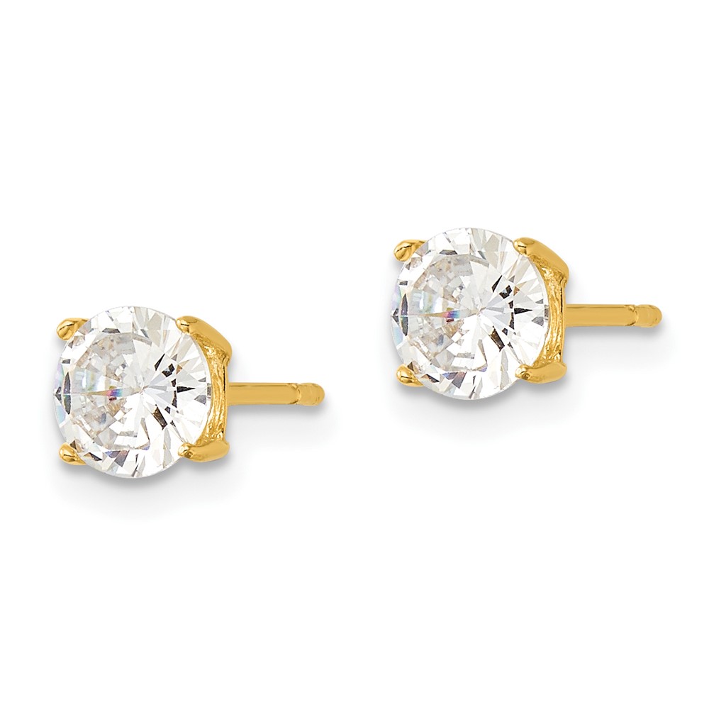 Sterling Silver Gold-tone Polished 6mm CZ Post Earrings (QE12180GP)