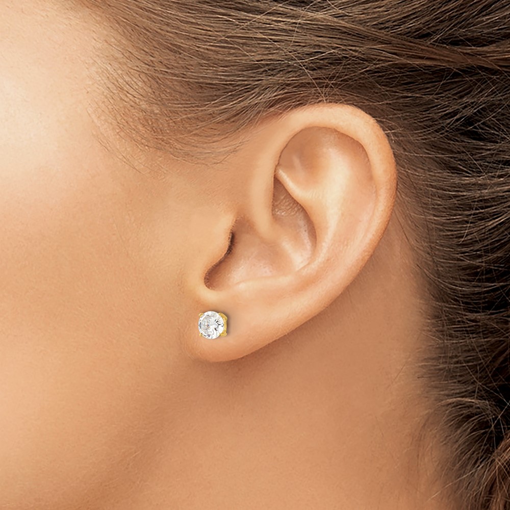 Sterling Silver Gold-tone Polished 6mm CZ Post Earrings (QE12180GP)