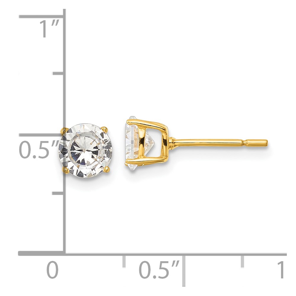 Sterling Silver Gold-tone Polished 6mm CZ Post Earrings (QE12180GP)