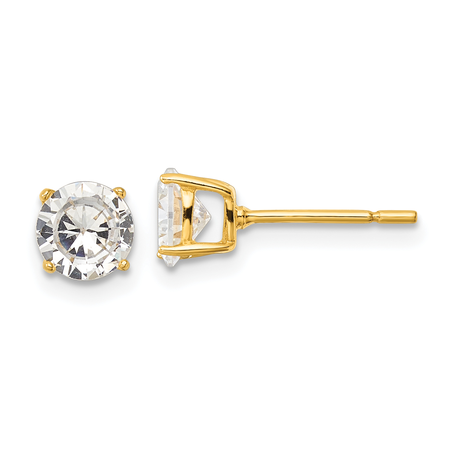 Sterling Silver Gold-tone Polished 6mm CZ Post Earrings (QE12180GP)