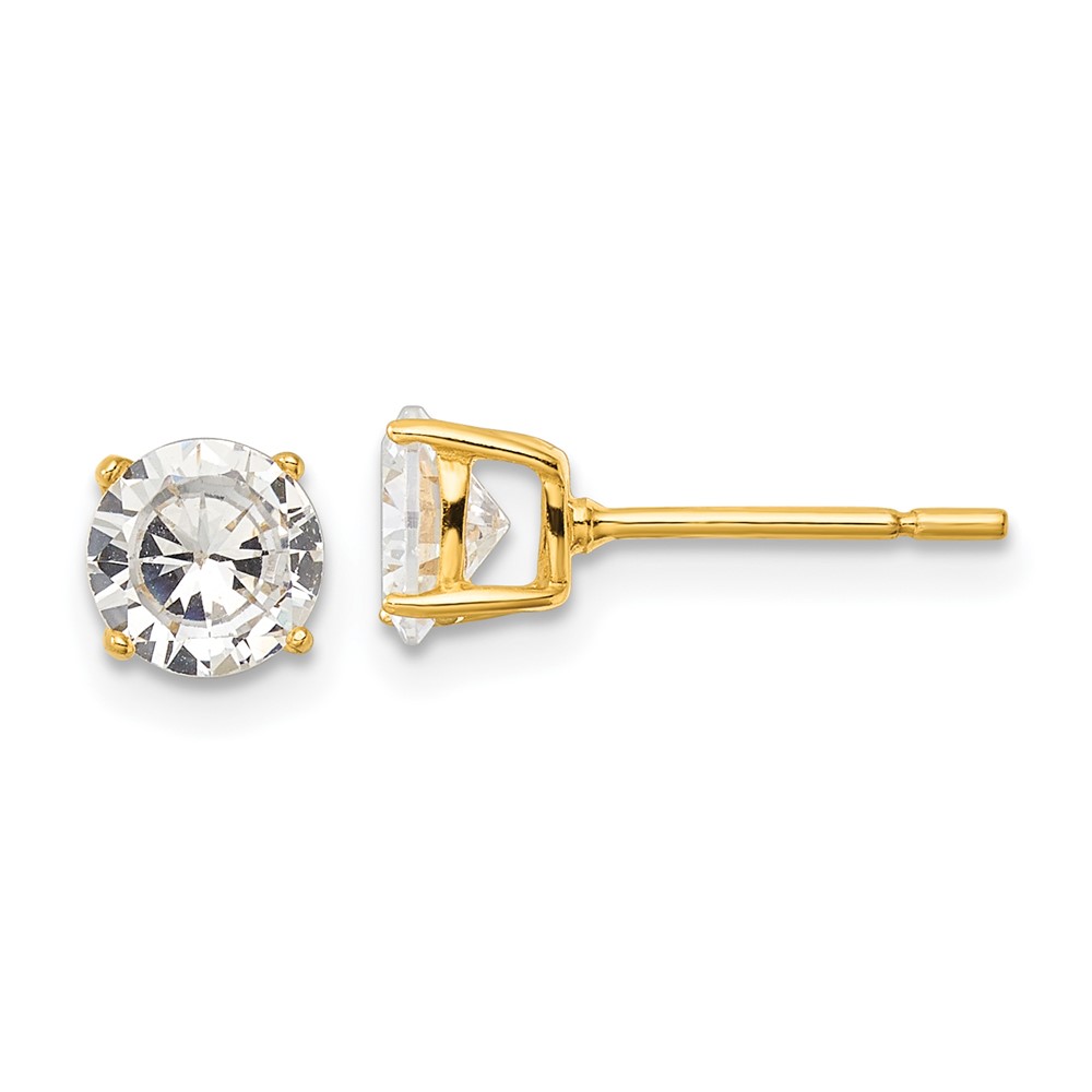 Sterling Silver Gold-tone Polished 6mm CZ Post Earrings (QE12180GP)