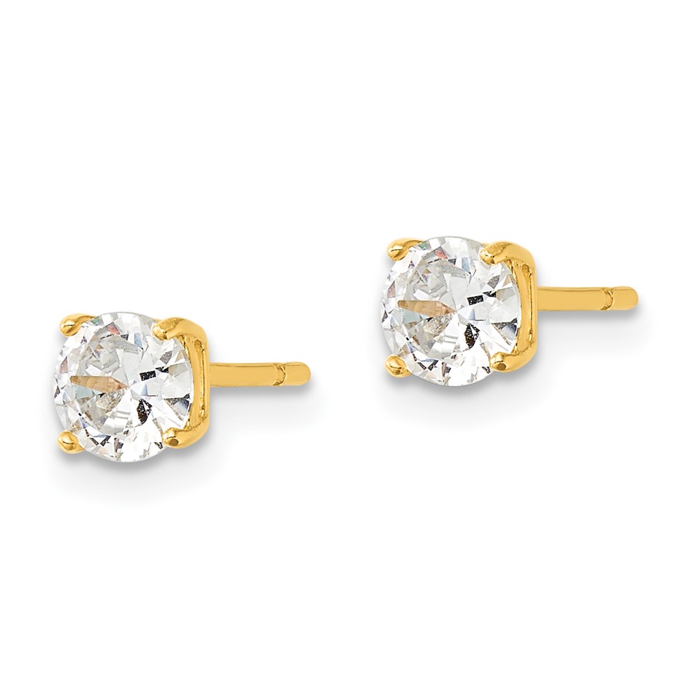 Sterling Silver Gold-tone Polished 5mm CZ Post Earrings (QE12181GP)