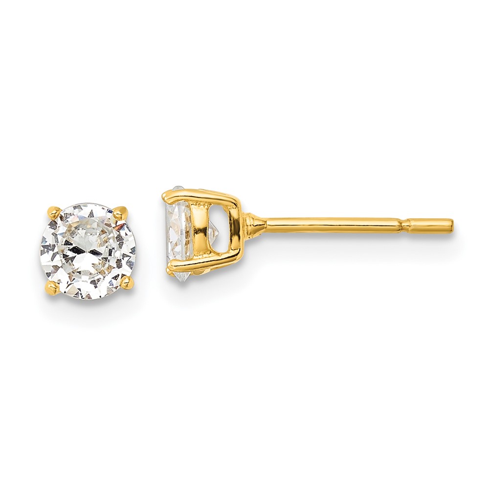 Sterling Silver Gold-tone Polished 5mm CZ Post Earrings (QE12181GP)