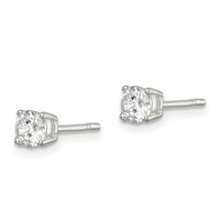 Sterling Silver Polished 4mm Round CZ Stud Earrings view 2